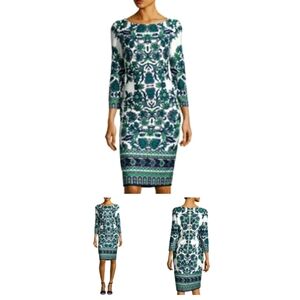 Eliza J Women's White Green Ivy‎ Floral Print Midi Sheath Dress Size 2
